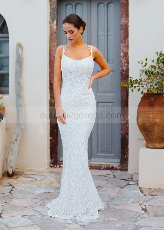 Scoop Neck Double Strap Ivory Lace Wedding Dress